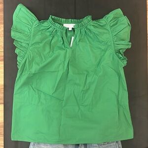 Deep Green Blouse with ruffled short sleeves